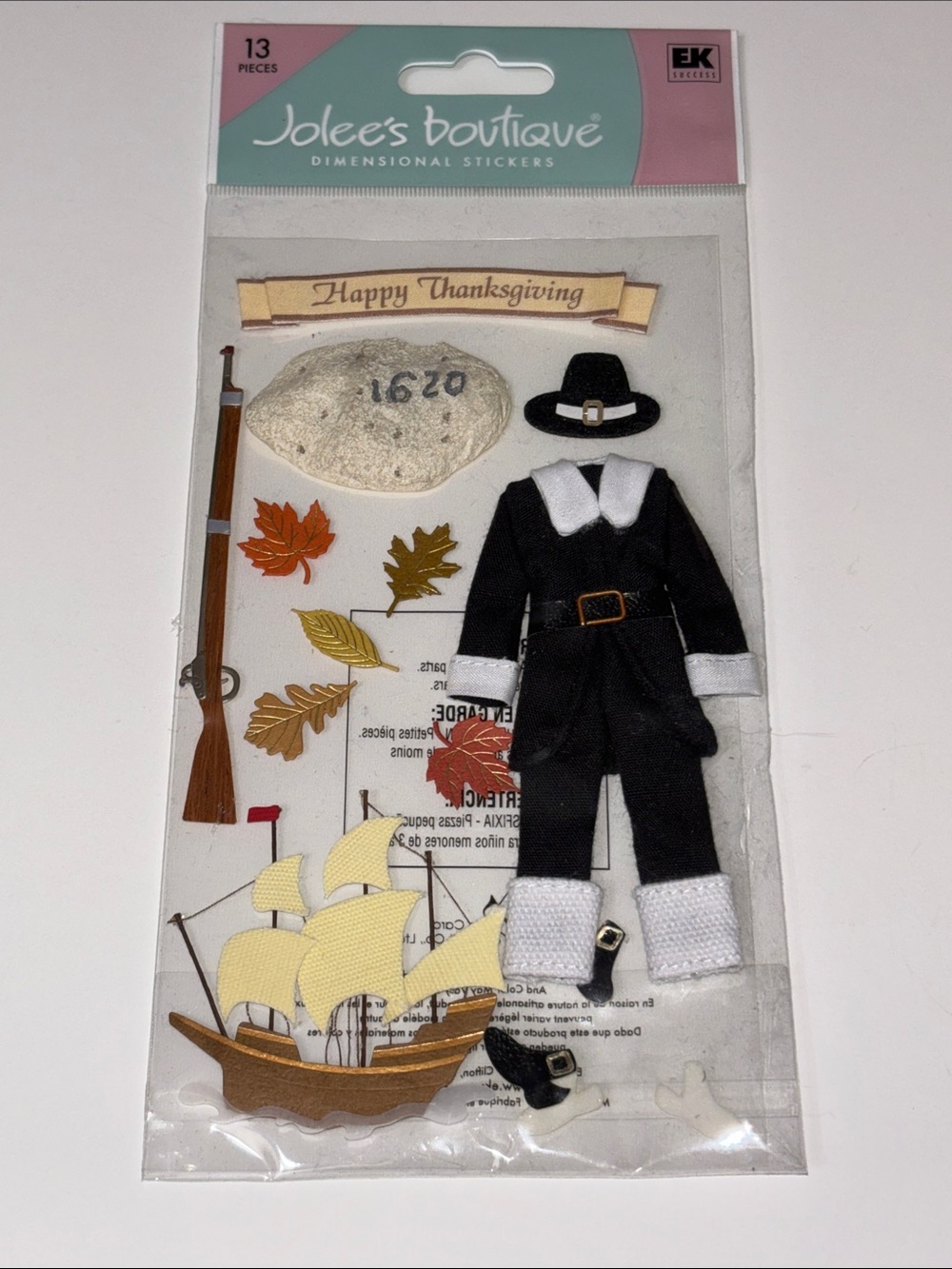 Jolee's Boutique Thanksgiving Dimensional Sticker Set - Pilgrim Outfit & Ship